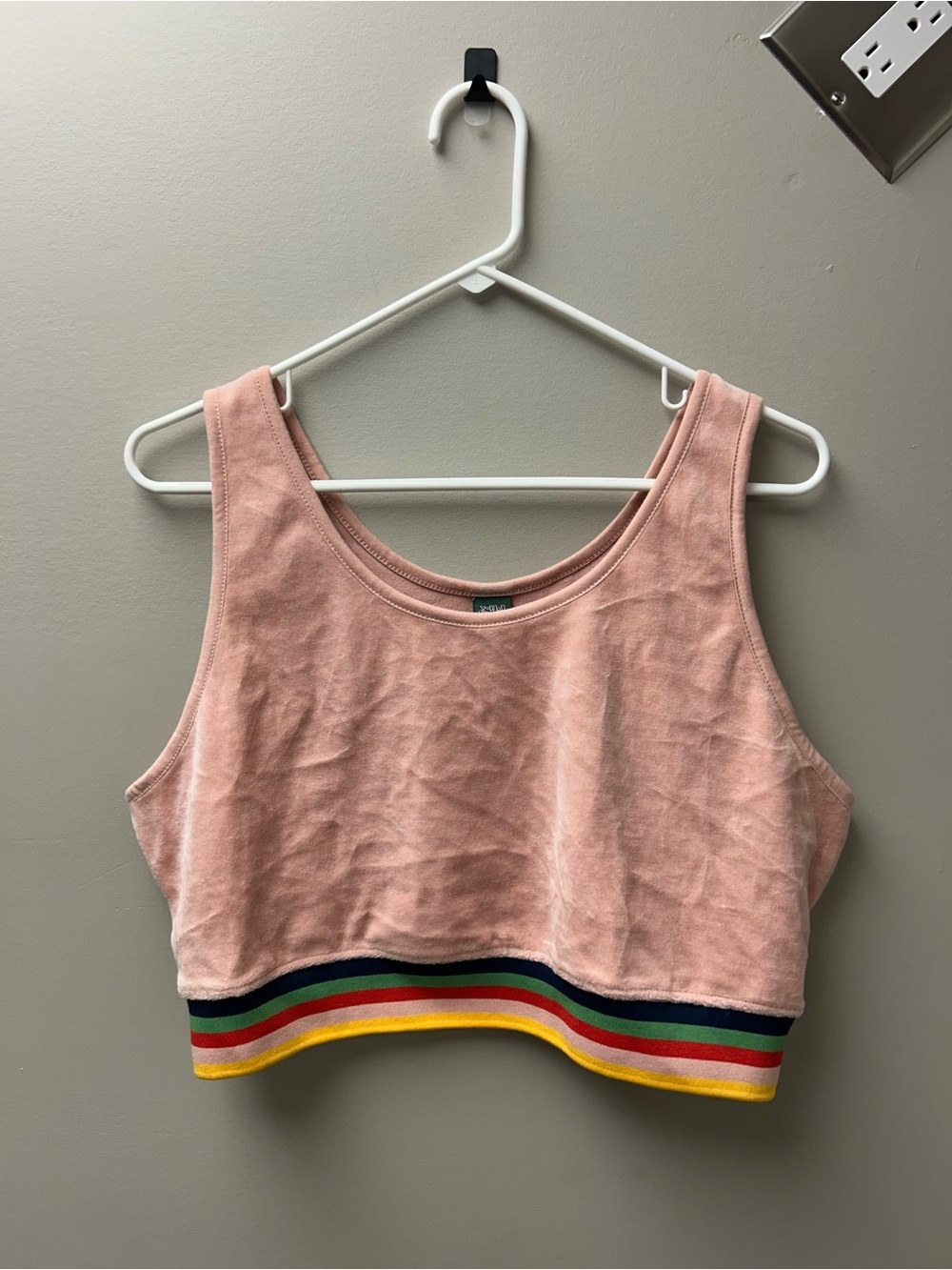 Wild Fable Women’s Pink Velour Cropped Tank Top with Rainbow Stripe Hem